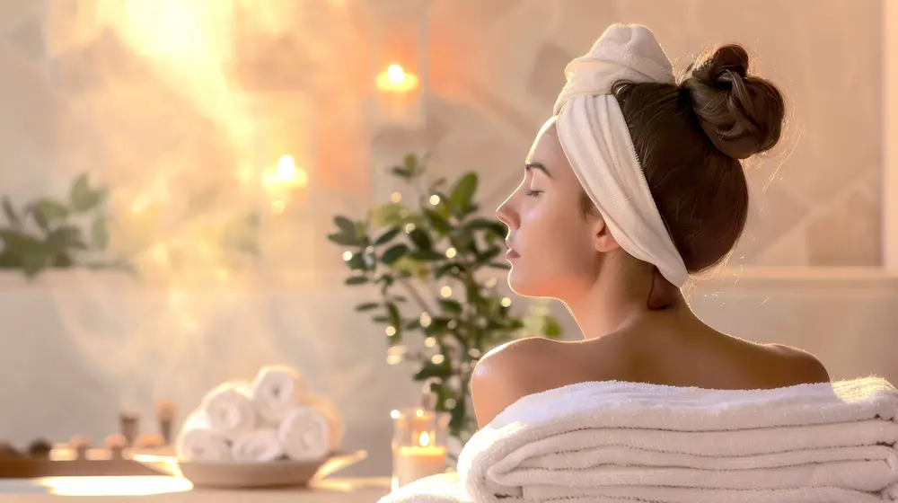 Woman enjoying steam room