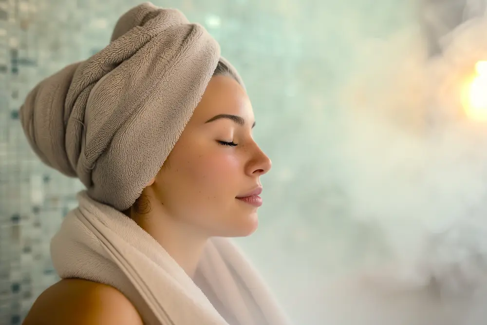 Woman enjoying steam room