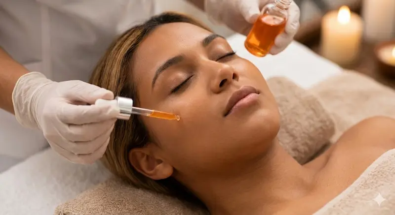 Vitamin C being applied to face via dropper